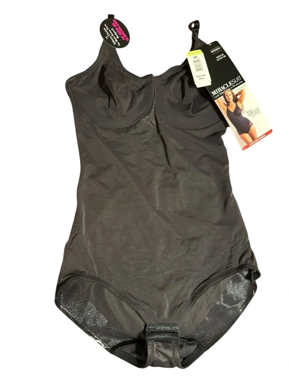 MiracleSuit Extra Firm Sexy Sheer Shaping Bodybriefer Sz 38B Black NWT
